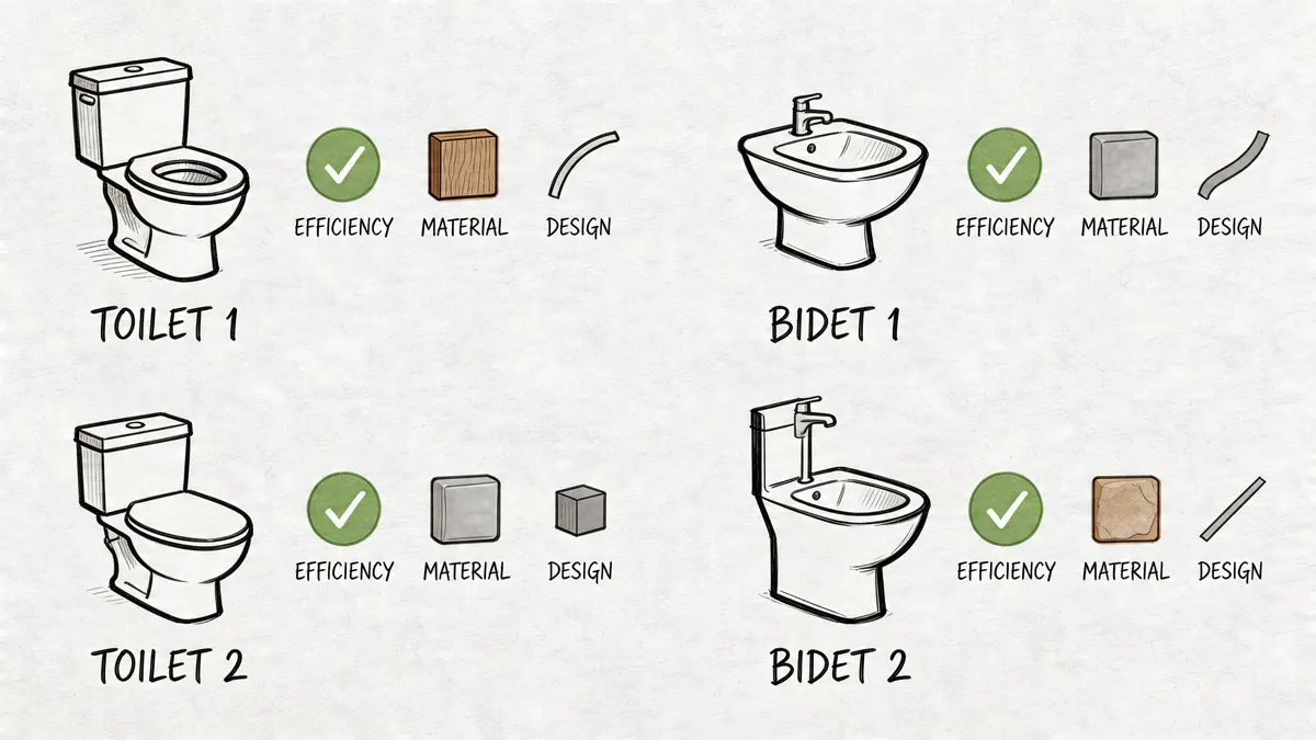 Confronto grafico tra diversi modelli di sanitari bagno tra cui water e bidet con icone descrittive.