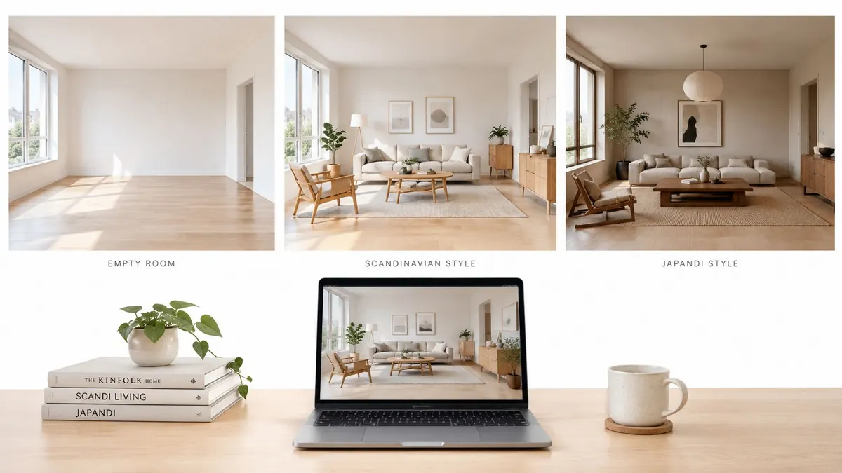 Esempio di visualizzazione di progetti di interior design tramite l'utilizzo dell'intelligenza artificiale per trasformare spazi vuoti.
