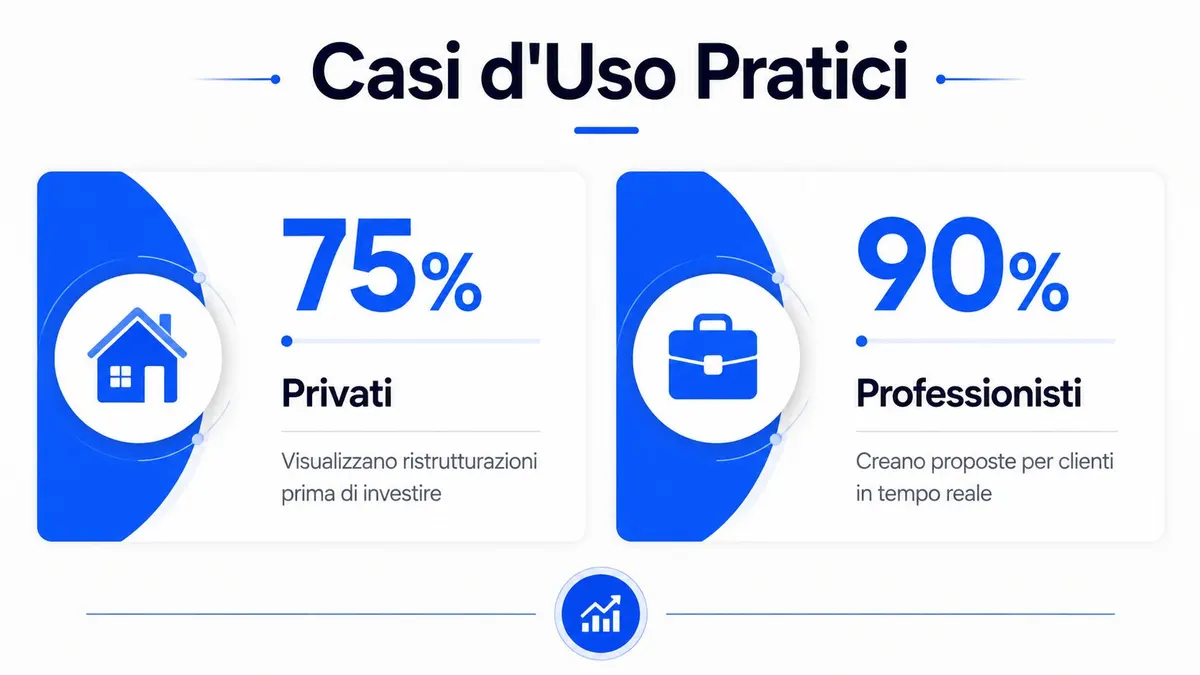 Grafica che mostra i casi d'uso pratici per privati e professionisti nel settore delle ristrutturazioni immobiliari online.