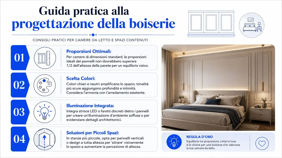 Guida pratica alla progettazione di boiserie eleganti per decorare e valorizzare le pareti della tua camera da letto.