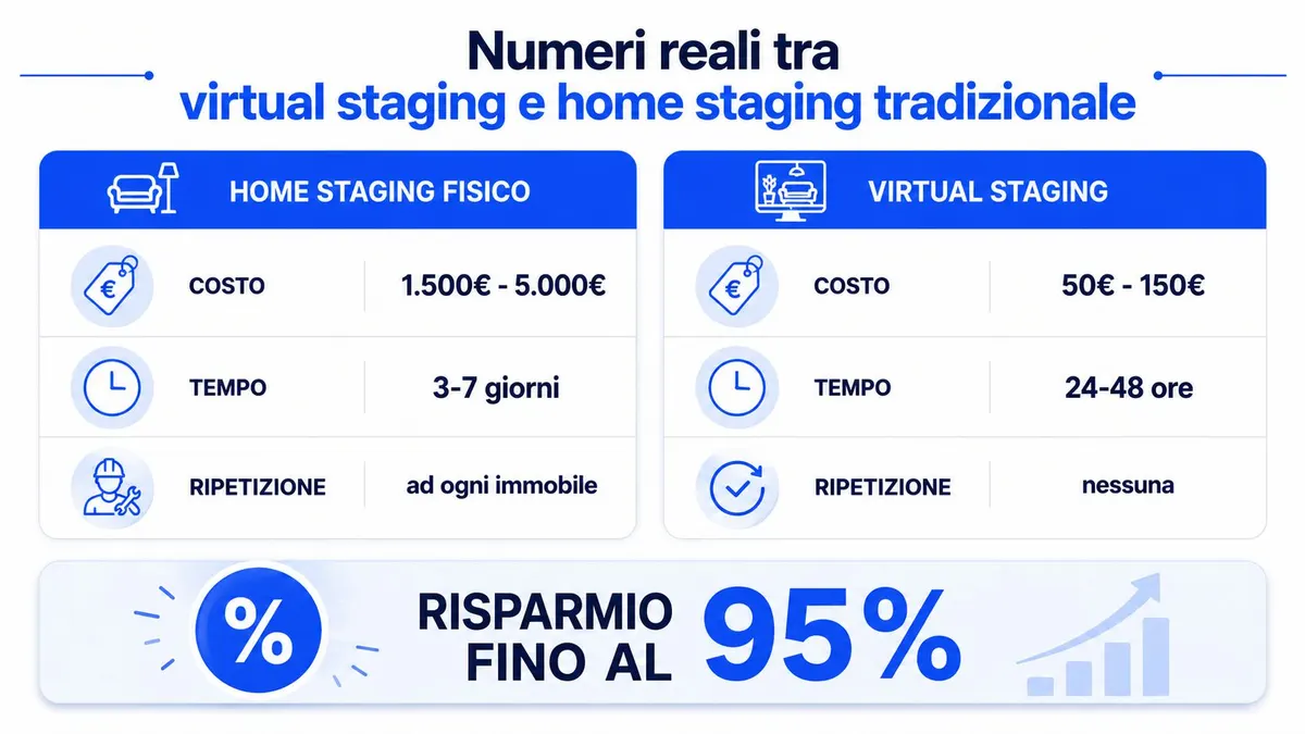 Confronto dei costi e dei tempi tra home staging fisico e virtual staging per immobili.