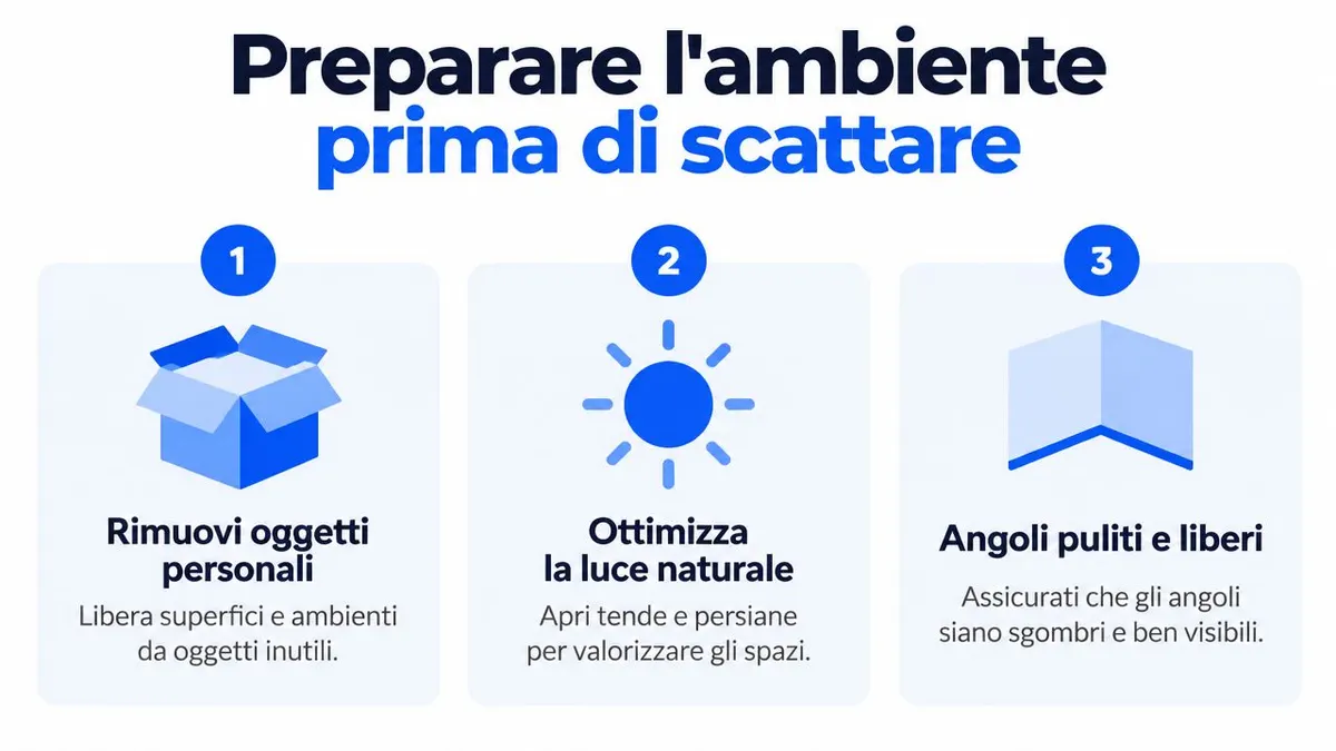 Tre passaggi fondamentali per preparare un ambiente domestico prima di scattare fotografie per il virtual staging.