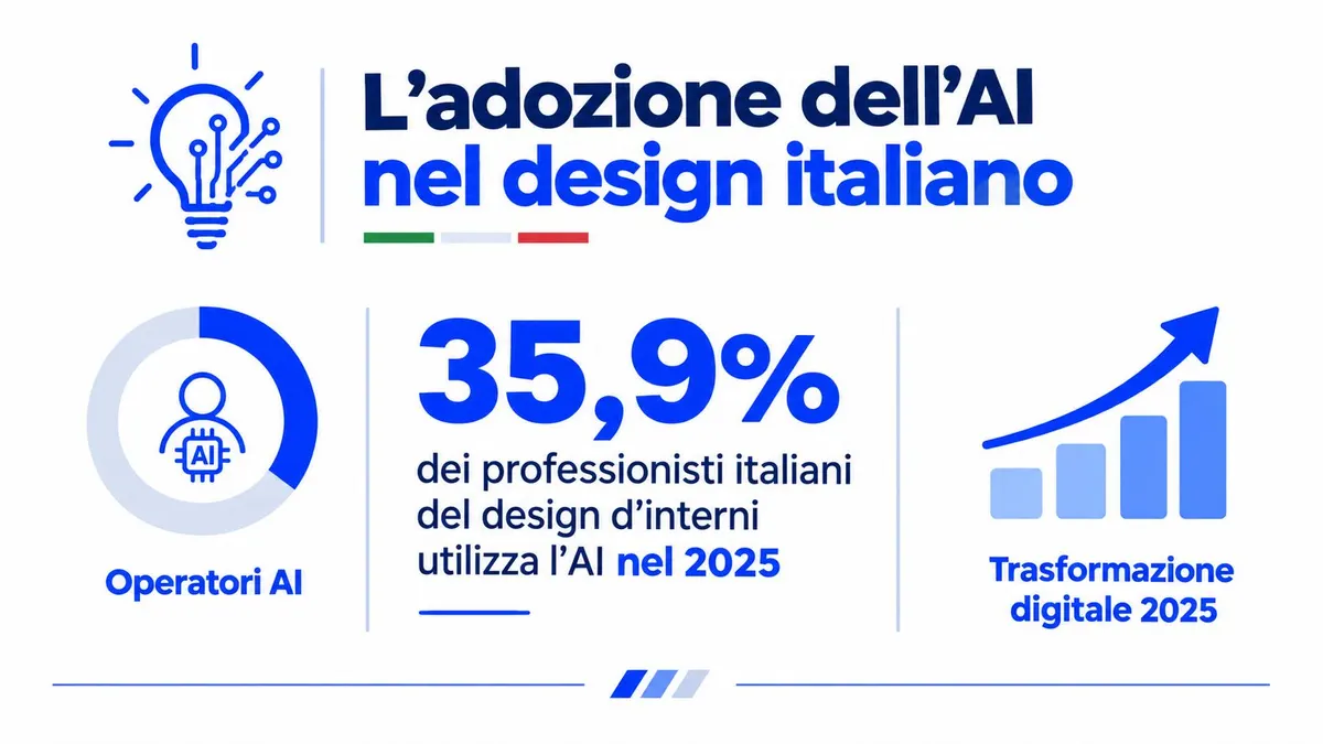 Grafico che mostra che il 35,9% dei designer d'interni italiani utilizza l'intelligenza artificiale nel 2025.