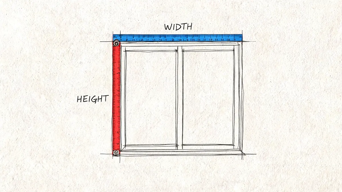 Disegno tecnico di una finestra con righelli che indicano come misurare correttamente la larghezza e l'altezza.