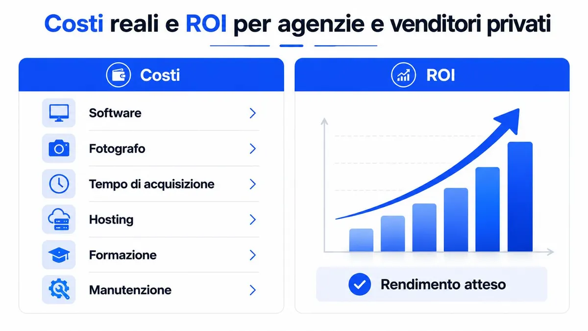 Grafico comparativo che illustra i costi operativi e il ritorno sull'investimento per agenzie immobiliari e venditori privati.