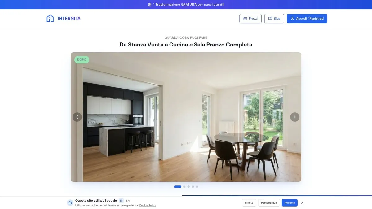 Esempio di restyling di una cucina e zona pranzo con INTERNI IA