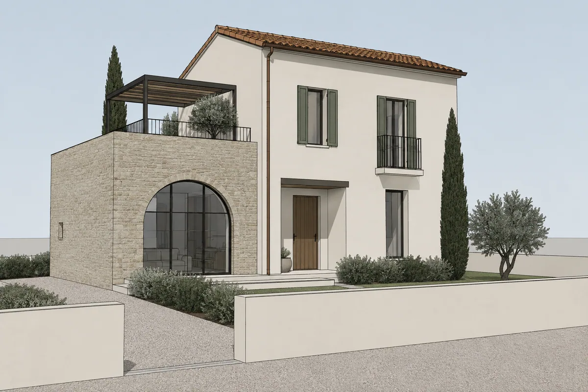 Esterno della casa, render 3D del progetto