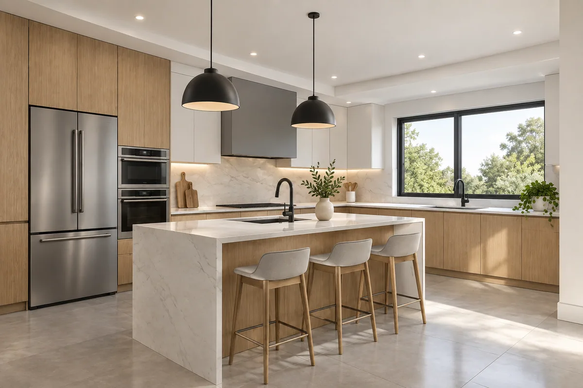 Cucina render fotorealistico generato con INTERNI IA