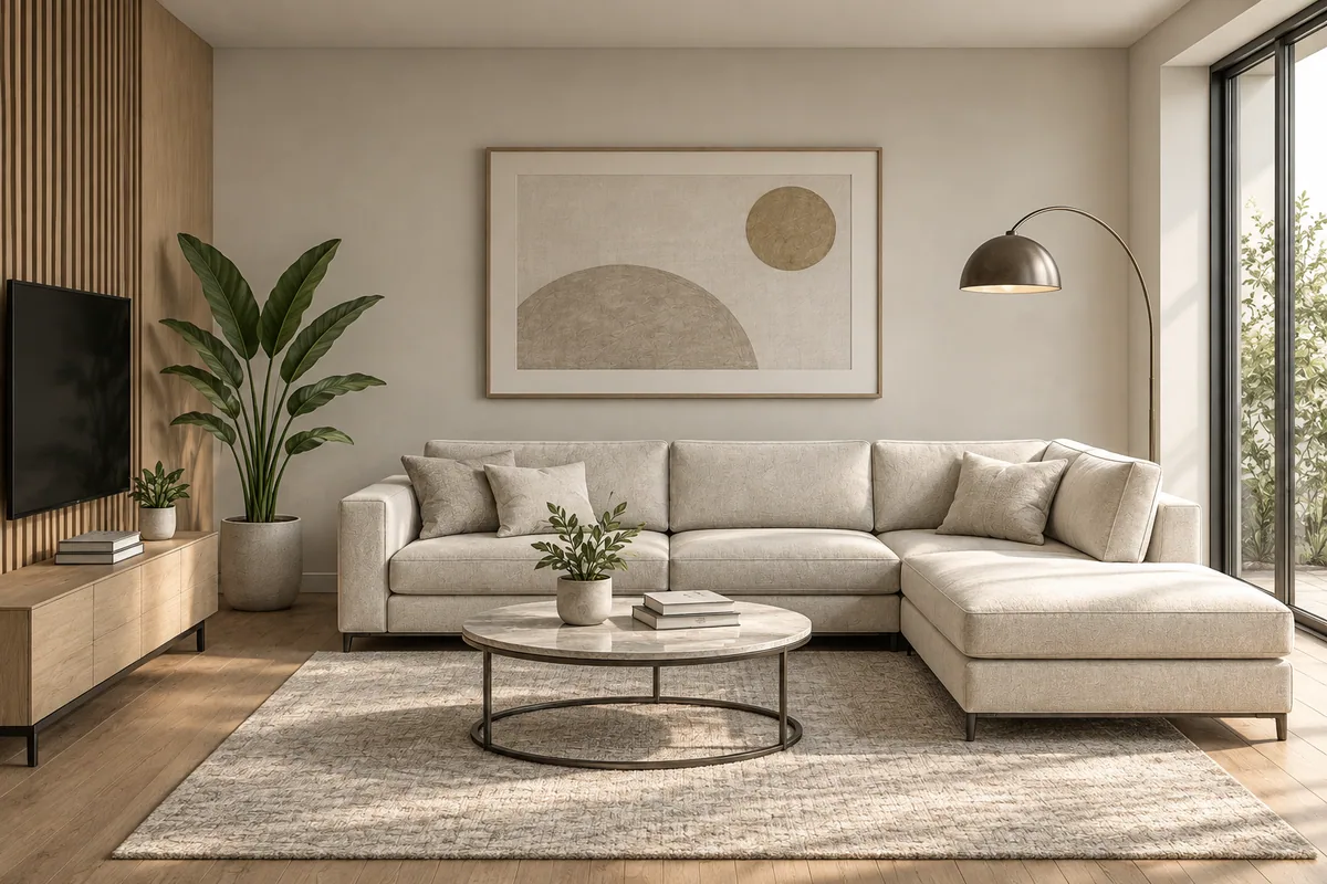 Soggiorno render fotorealistico generato con INTERNI IA